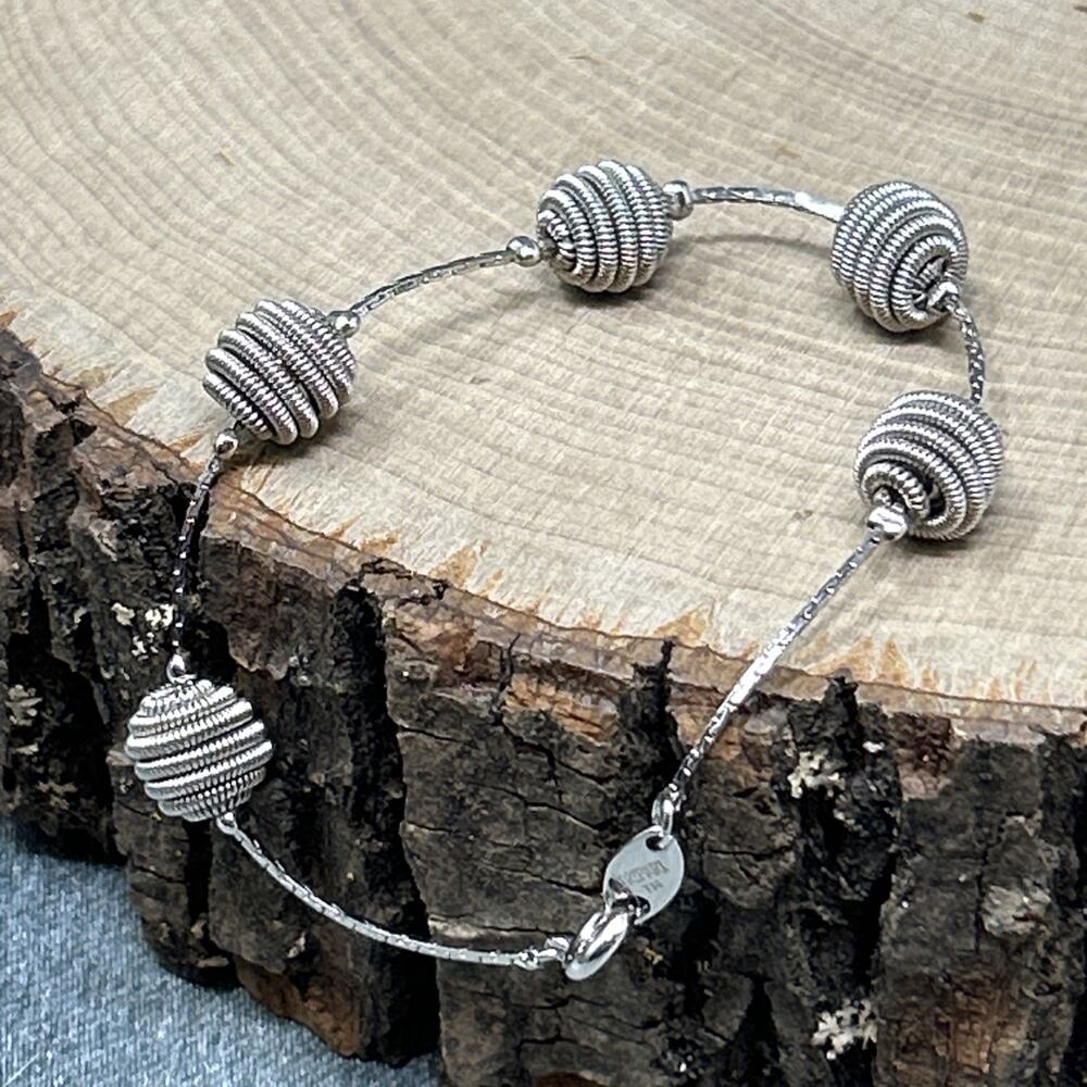 Vintage Trifari Silver Tone Spiral Ball Orb Bead Link Chain Bracelet USA